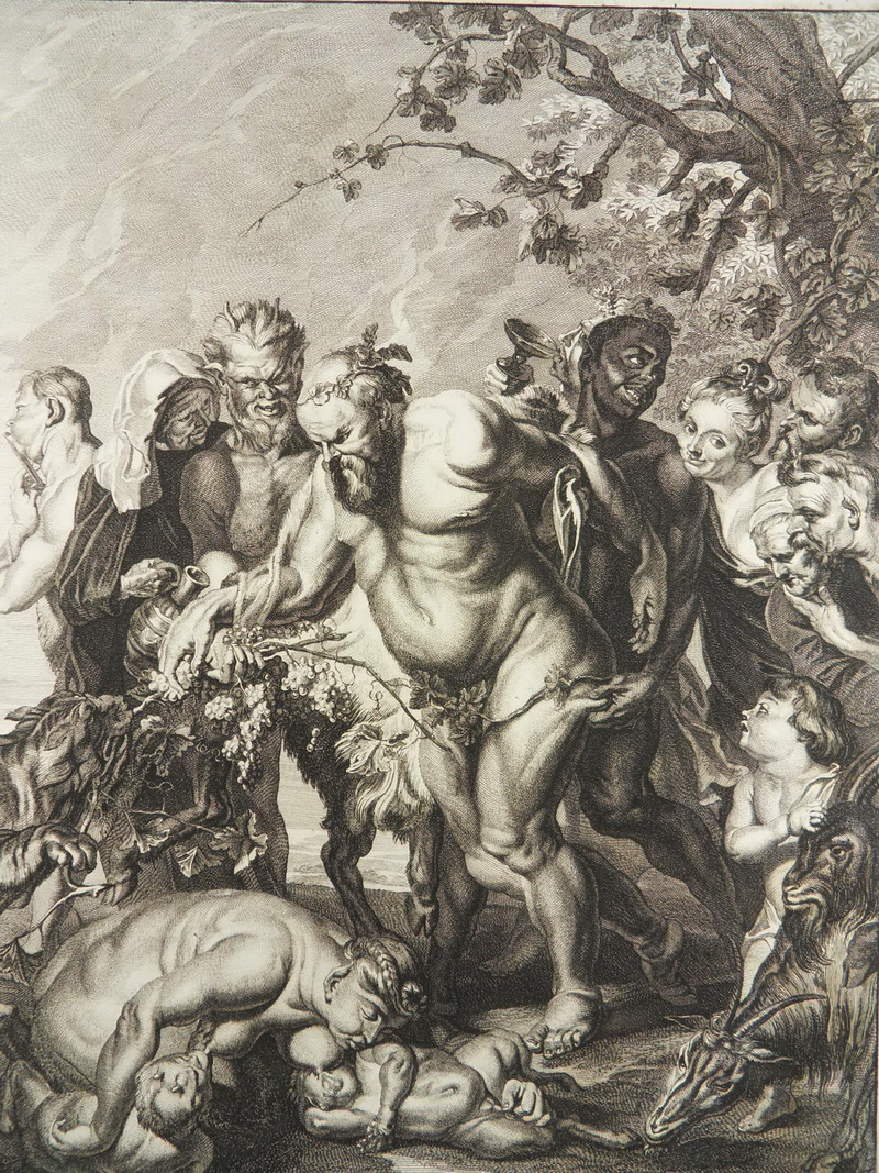 TRUNKENER SILEN KUPFERSTICH RICHARD VAN ORLEY RUBENS SATYR FAUN WEIN 1700 F26